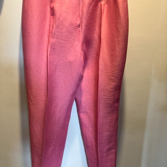 Ann Taylor Loft Woman Petite Size 10 Hot Pink Lined Linen Slacks - Picture 4 of 7